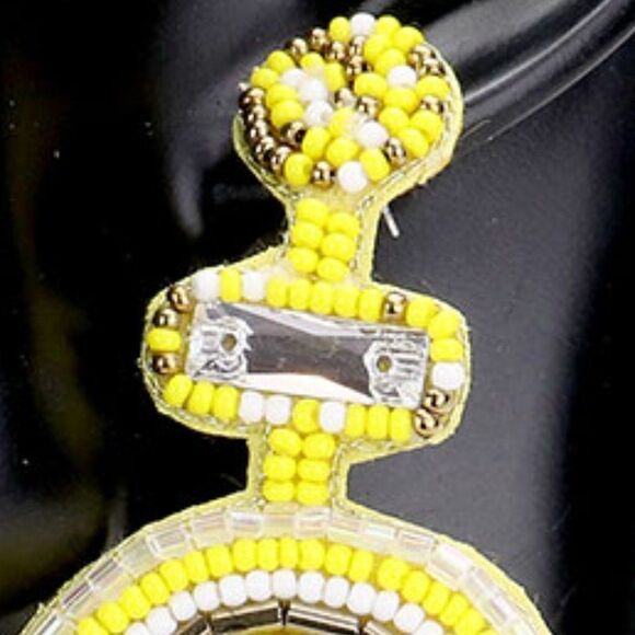 Boho Yellow Seed Beaded Fringe Earrings - Picture 2 of 5